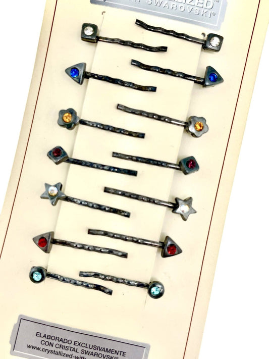 Gloria Mago - Pak 14 Mini Haarspeld assorti geometrisch en SW-kristal