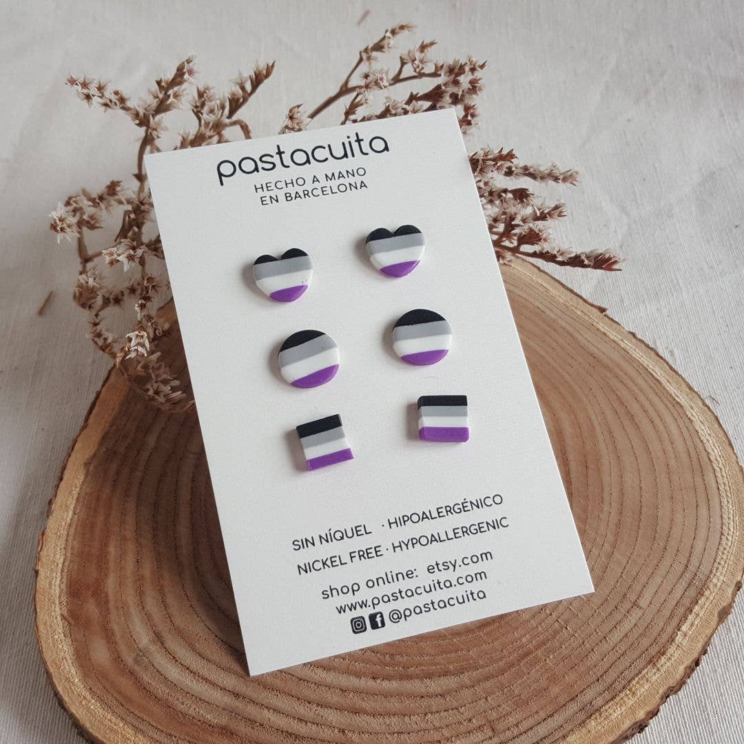 PASTACUITA - Aseksuele trots LGTB oorknopjes van polymer klei: Rond 12 mm / Roestvrij staal, polymeerklei