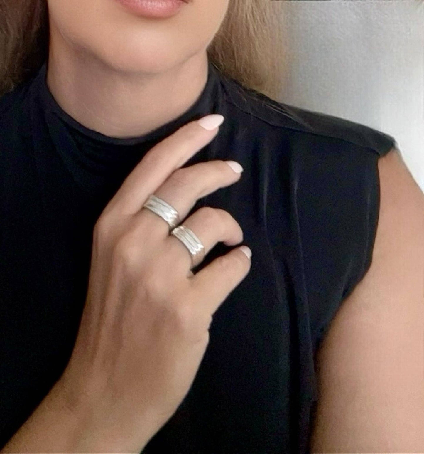 Gloria Mago - Paar vierkante ringen Lijnen sterling zilver 10µ