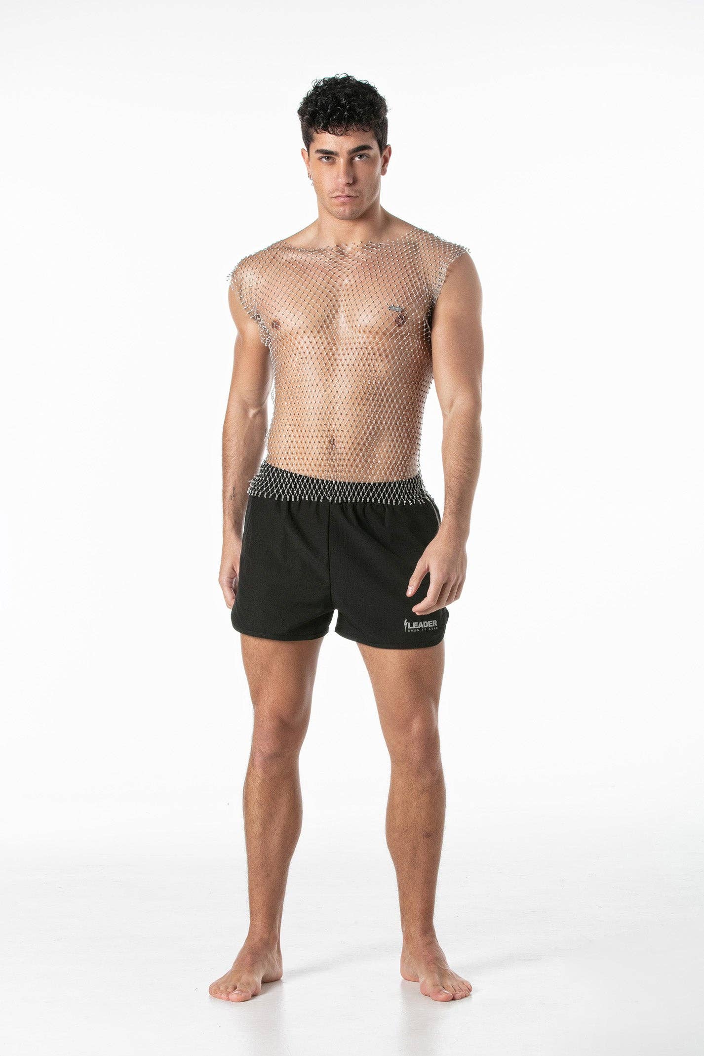 LEADER - Mesh party tanktop zilver: L