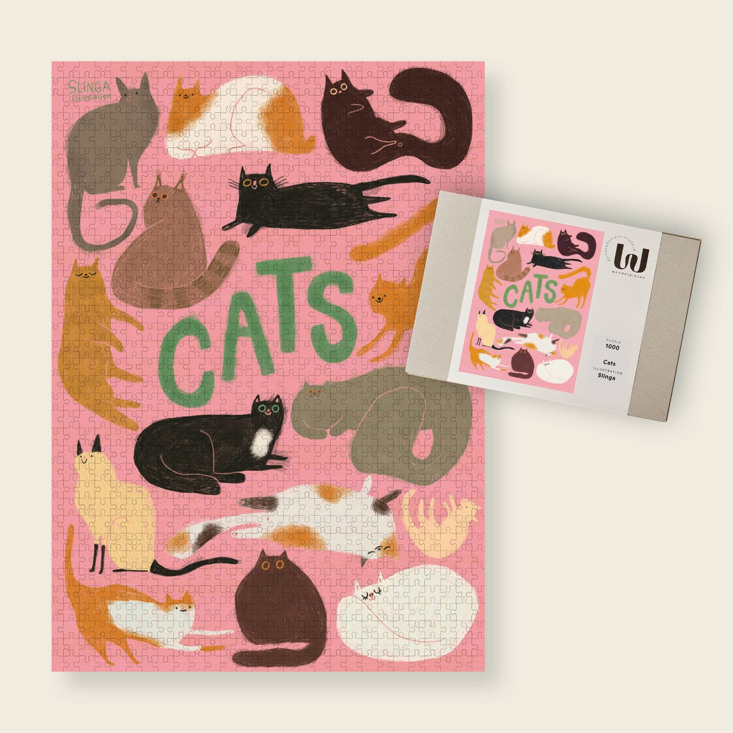 Wonderpieces - «Cats» puzzel | Illustratie van Slinga