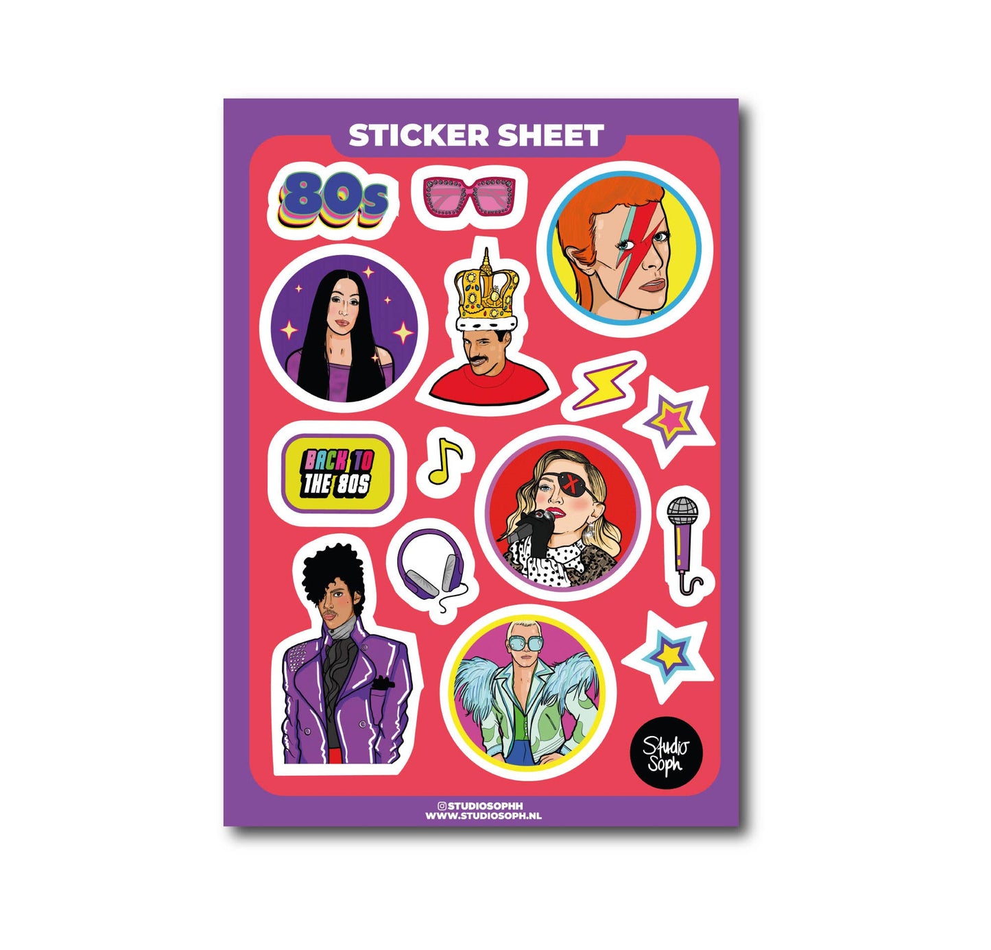 Studio Soph (We Pay Your Import Fees - We Ship DDP) - 80's Iconen A5 Stickervel: Verpakt met plastic hoesje