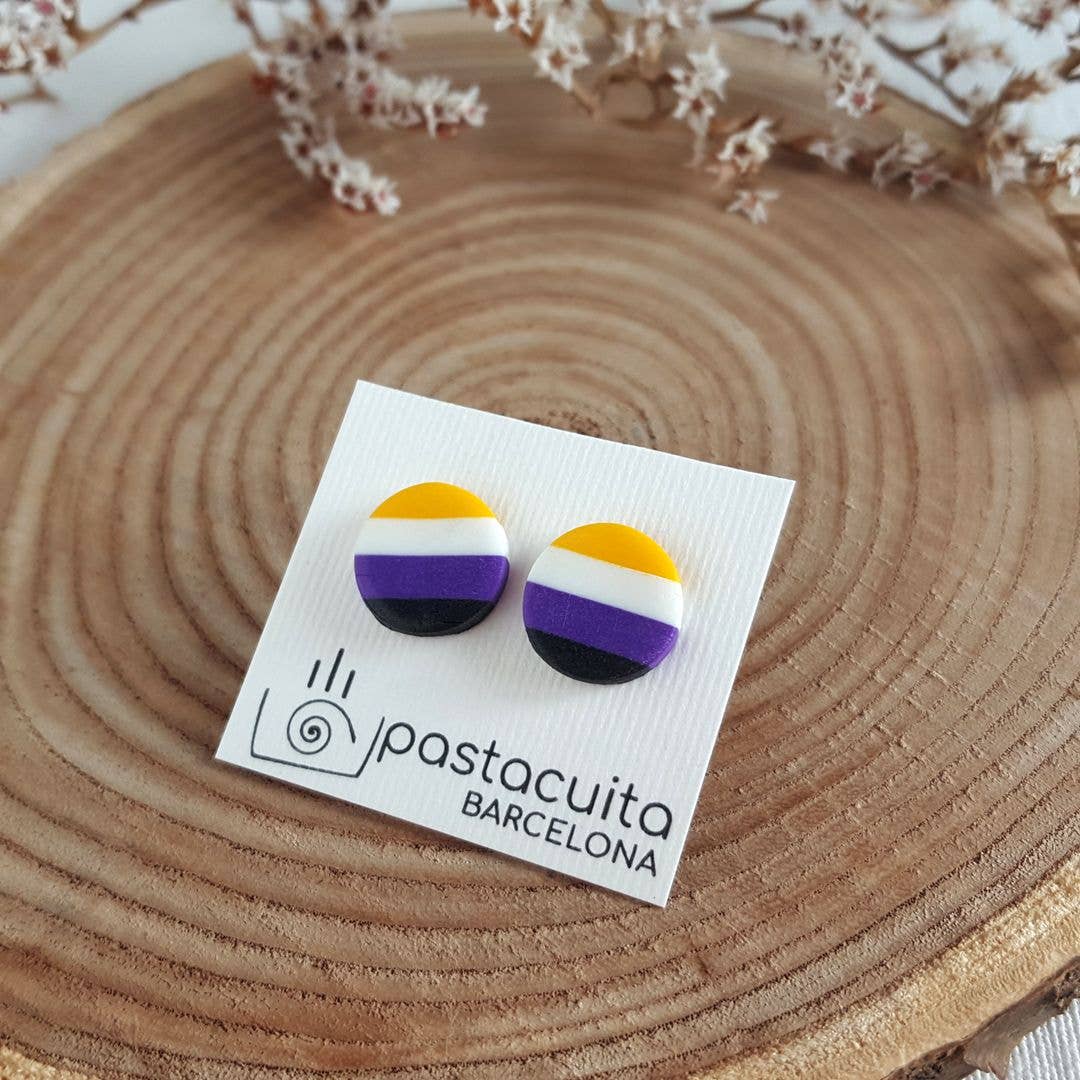 PASTACUITA - Non-binaire trots LGBT oorknopjes: 3 verschillende paren / Roestvrij staal, polymeerklei